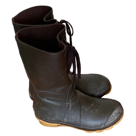 Cabela's Men's Steel Shank Tall Rain Boot Rubber Laces Brown Sz 12 - Picture 7 of 10